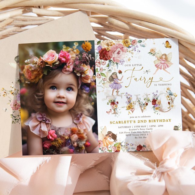 Colorful Wildflower Fairy 2nd Birthday Photo Invitation (Creator Uploaded)