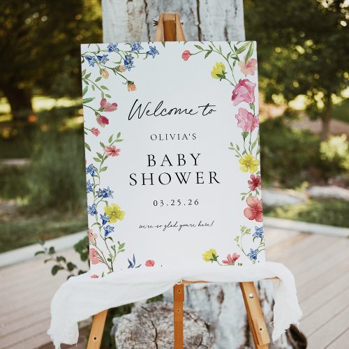 Colorful Wildflower Fairy Baby Shower Welcome Sign