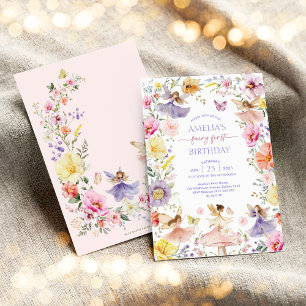 Colorful Wildflower Fairy First 1st Birthday Party Invitation
