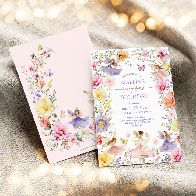 Colorful Wildflower Fairy First 1st Birthday Party Invitation (Creator Uploaded)