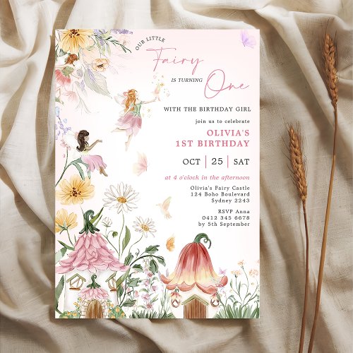 Colorful Wildflower Fairy Princess 1st Birthday Invitation