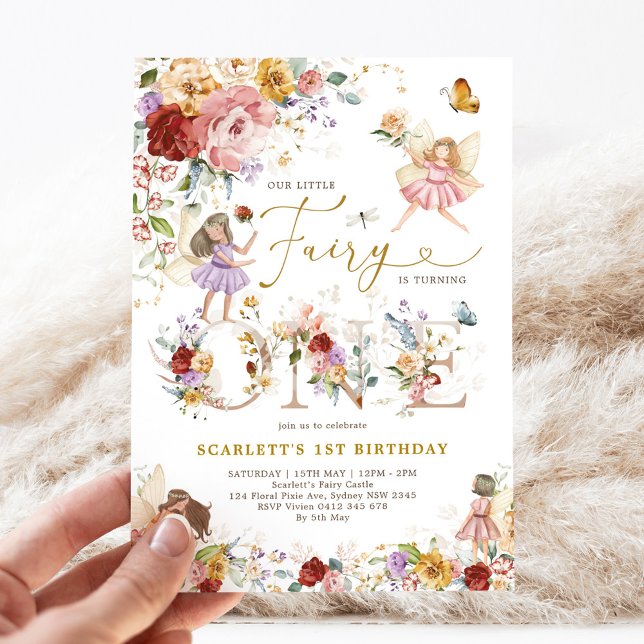 Colorful Wildflower Fairy Princess 1st Birthday Invitation (Creator Uploaded)