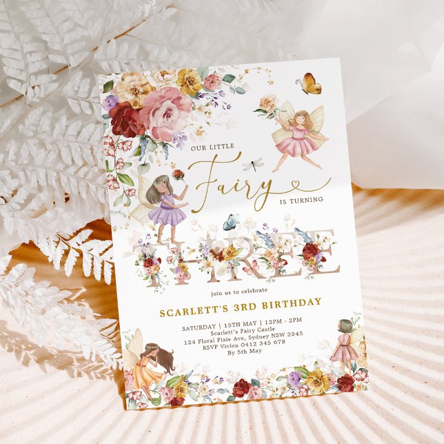 Colorful Wildflower Fairy Princess 3rd Birthday Invitation (Creator Uploaded)