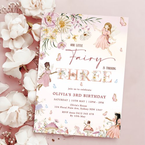 Colorful Wildflower Fairy Princess 3rd Birthday  Invitation