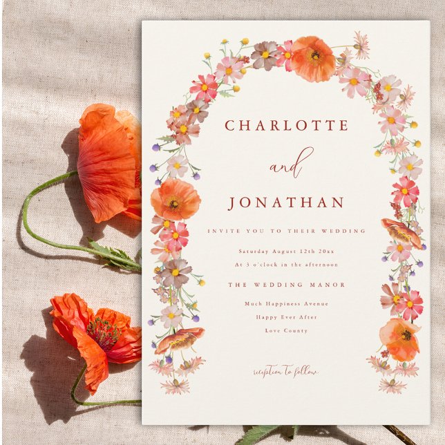 Colorful Wildflower Fall Wedding Invitation (Boho Wildflower arch wedding invitation )