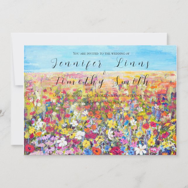colorful wildflower field oil painting  invitation (Front)