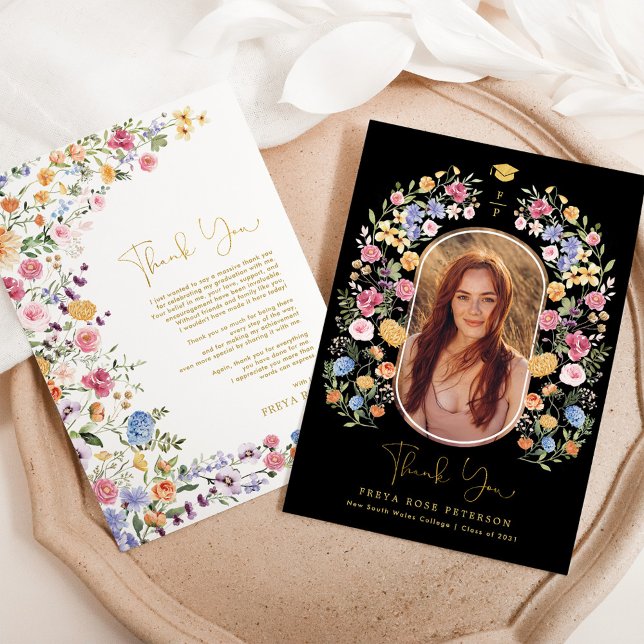 Colorful Wildflower Fiesta Graduation Photo Thank You Card (Creator Uploaded)