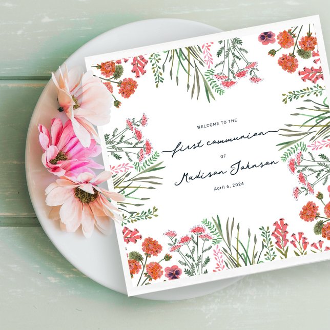 Colorful Wildflower First Holy Communion Napkins (Colorful Wildflower First Holy Communion Napkins)