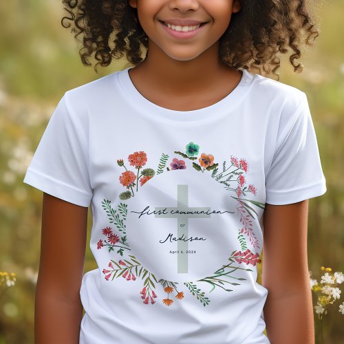 Colorful Wildflower First Holy Communion T_Shirt