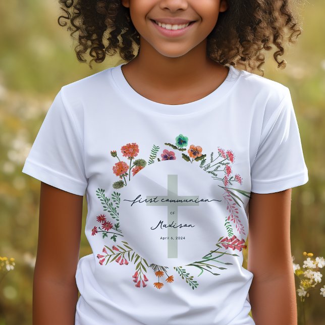 Colorful Wildflower First Holy Communion T-Shirt (Colorful Wildflower First Holy Communion T-Shirt)