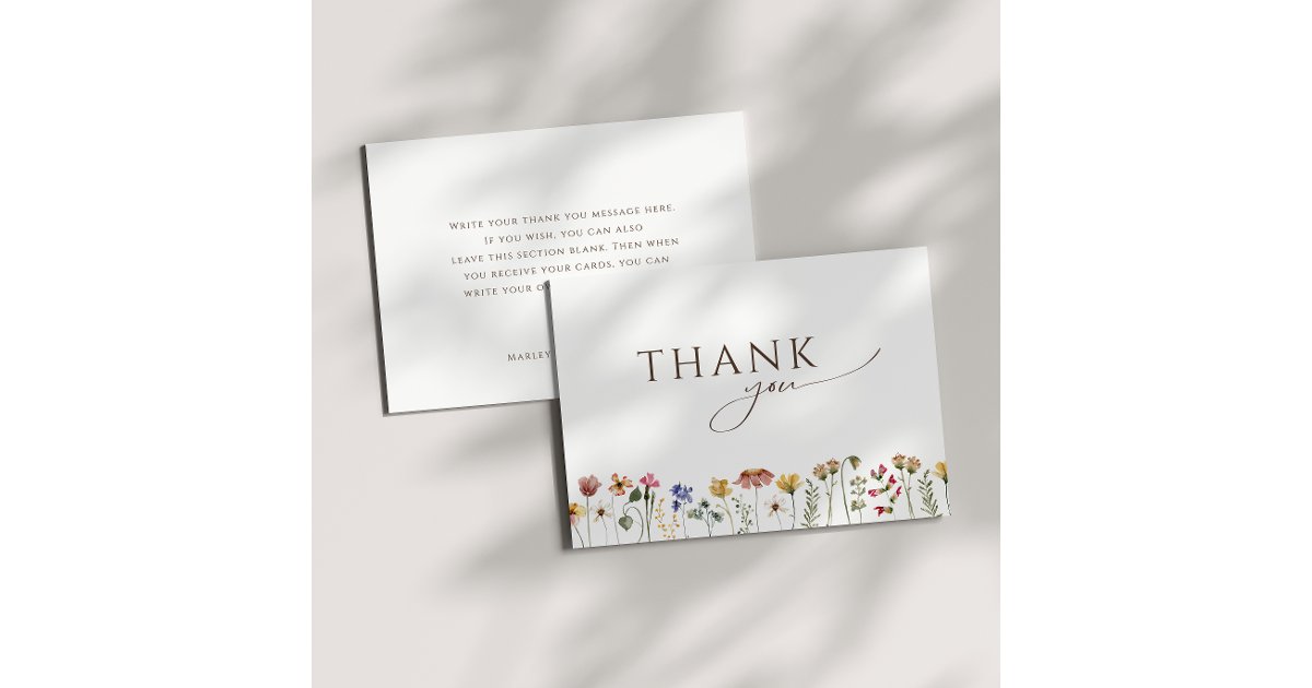 Colorful Wildflower Flat Birthday Party Thank You Card | Zazzle