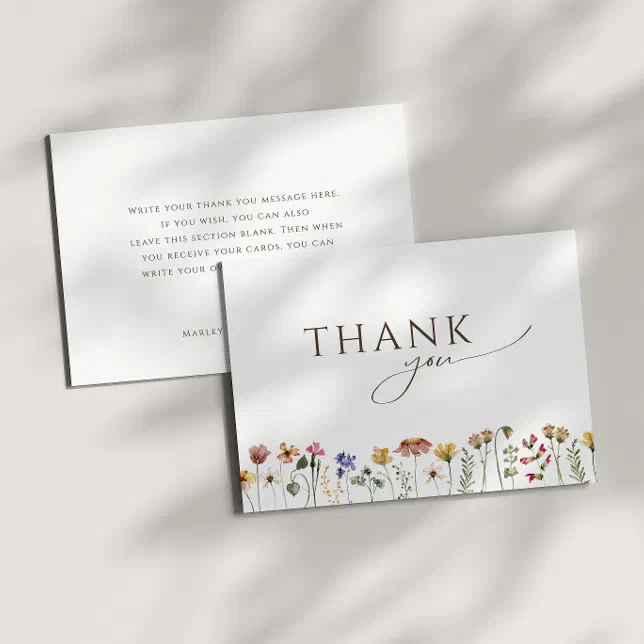 Colorful Wildflower Flat Birthday Party Thank You Card | Zazzle