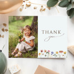 Colorful Wildflower Flat Photo Birthday Party Thank You Card<br><div class="desc">This colorful wildflower flat photo birthday party thank you card is perfect for your simple, whimsical boho rainbow summer party. The bright, enchanted pink, yellow, orange, and gold color florals give this product the feel of a minimalist elegant vintage hippie spring garden. The modern design is artsy and delicate, portraying...</div>
