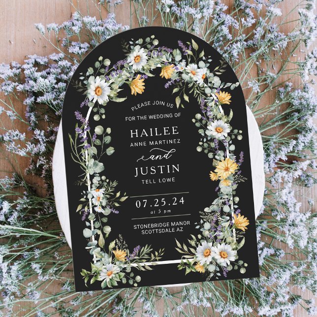 Colorful Wildflower Floral Arched Spring Wedding Invitation (Creator Uploaded)