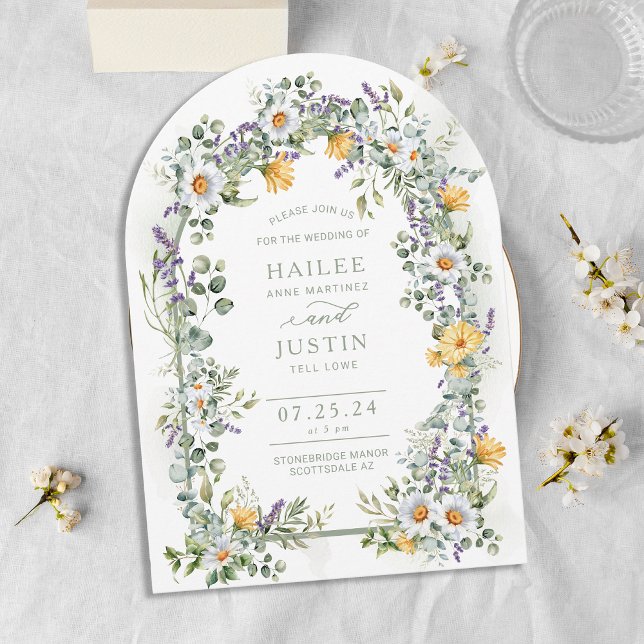 Colorful Wildflower Floral Arched Spring Wedding Invitation (Creator Uploaded)