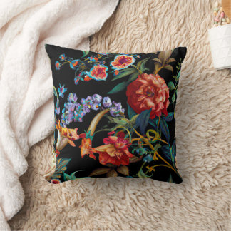 Colorful Wildflower Floral Art Black Throw Pillow