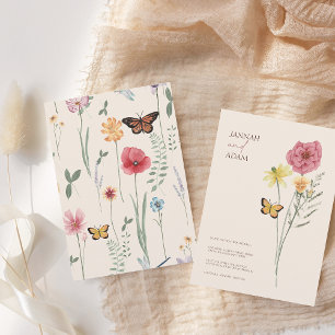 Colorful Wildflower Floral Butterfly Wedding Invitation