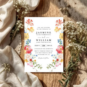 Colorful Wildflower Floral Elegant QR Code Wedding Invitation