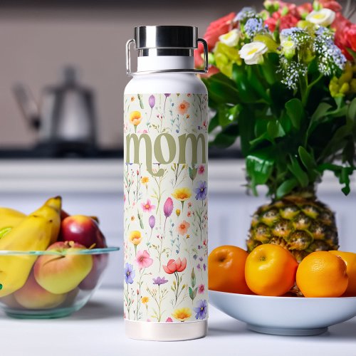 Colorful Wildflower Floral Pattern Soft Green Mom Water Bottle