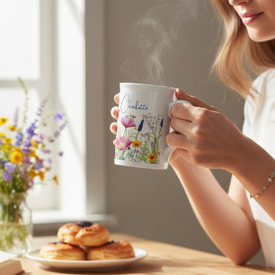 Colorful Wildflower Floral Personalized Name Bone China Mug