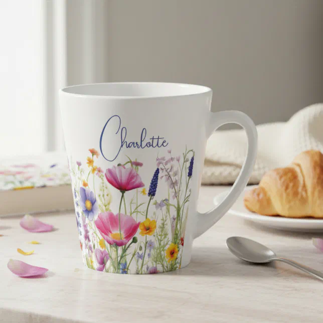 Colorful Wildflower Floral Personalized Name Latte Mug | Zazzle