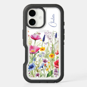 Colorful Wildflower Floral Personalized Name iPhone 16 Case