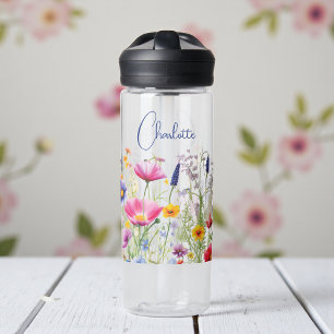 Colorful Wildflower Floral Personalized Name Water Bottle
