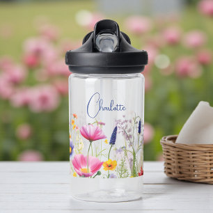 Colorful Wildflower Floral Personalized Name Water Bottle