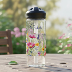 Colorful Wildflower Floral Personalized Name Water Bottle