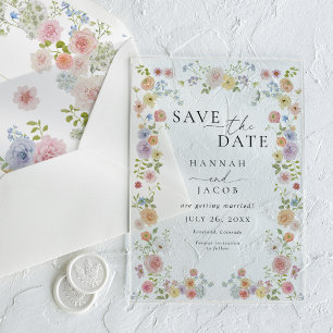 Colorful Wildflower Floral Photo Wedding Acrylic Invitations