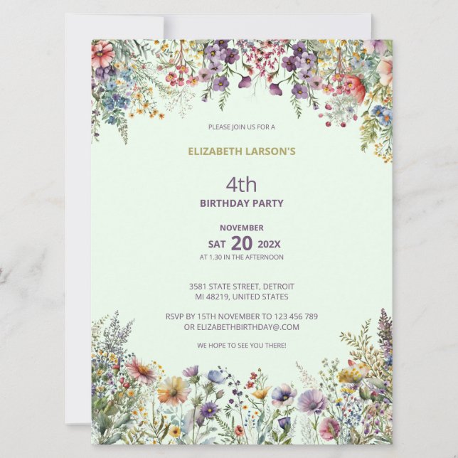 Colorful Wildflower Floral Watercolor Birthday Invitation (Front)