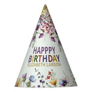 Colorful Wildflower Floral Watercolor Birthday Party Hat