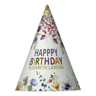 Colorful Wildflower Floral Watercolor Birthday Party Hat