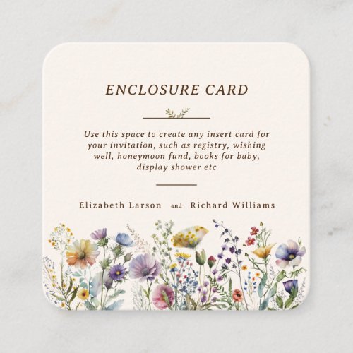 Colorful Wildflower Floral Watercolor Wedding Enclosure Card
