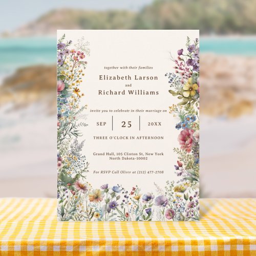 Colorful Wildflower Floral Watercolor Wedding Invitation