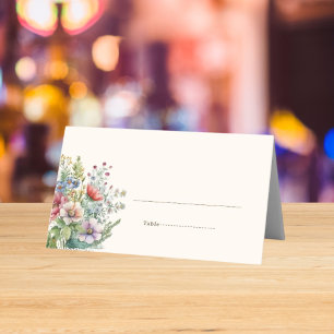 Colorful Wildflower Floral Watercolor Wedding Place Card