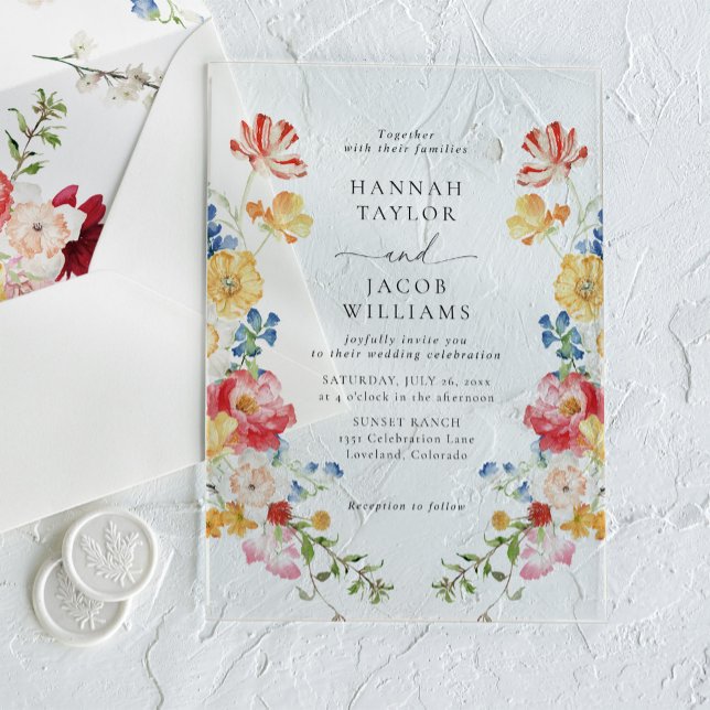 Colorful Wildflower Floral Wedding Acrylic Invitations (Creator Uploaded)