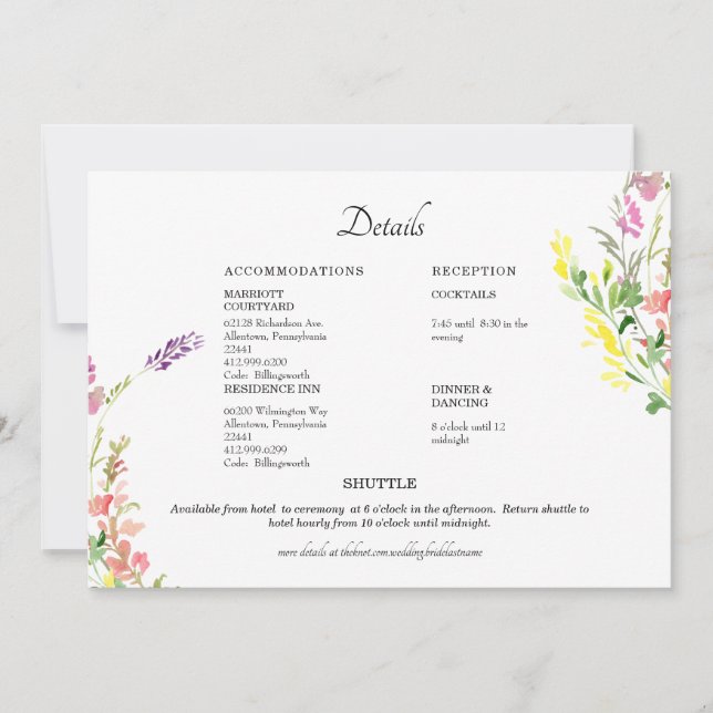 Colorful Wildflower  Floral Wedding Detail  Invitation (Front)