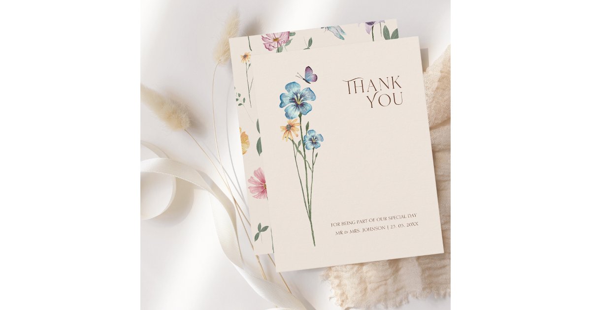 Colorful Wildflower Floral Wedding Thank You Card | Zazzle
