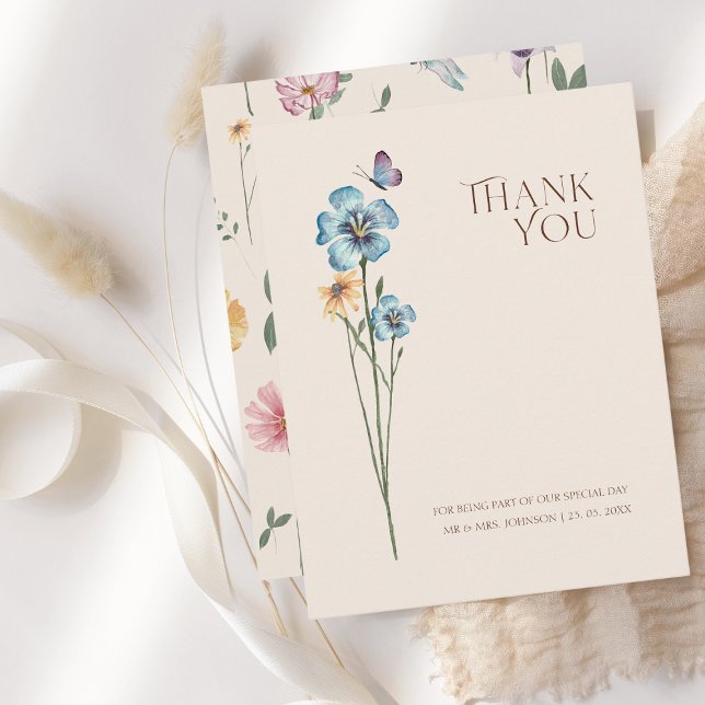 Colorful Wildflower Floral Wedding Thank You Card (Simple Colorful Wildflower Floral Wedding Thank You Card)
