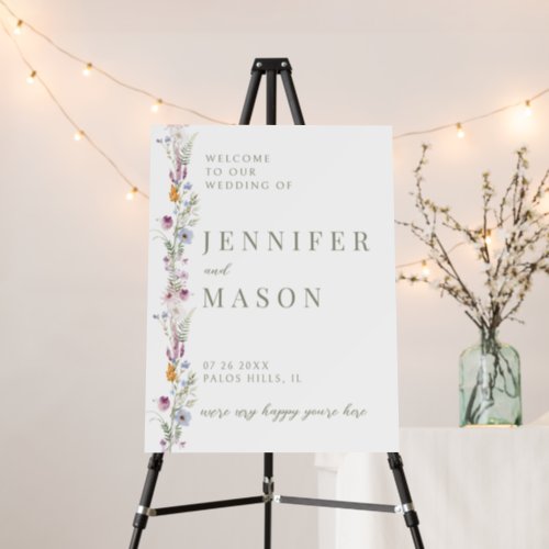 Colorful wildflower floral wedding welcome sign