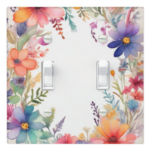 Colorful Wildflower Flower Frame Border Light Switch Cover