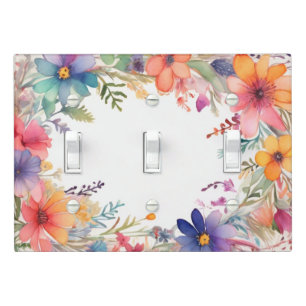 Colorful Wildflower Flower Frame Border Light Switch Cover