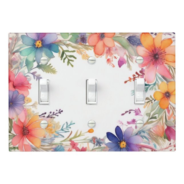 Colorful Wildflower Flower Frame Border Light Switch Cover (In Situ)