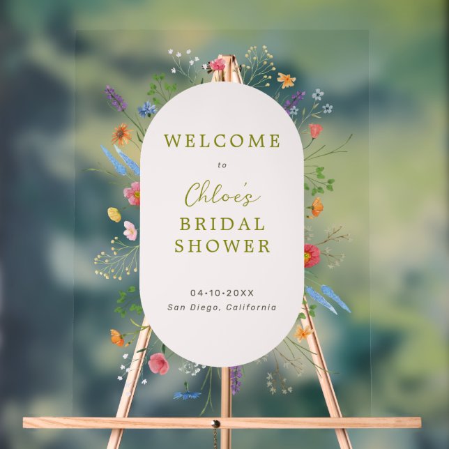 Colorful Wildflower Garden Bridal Shower Welcome Acrylic Sign (Neutral)