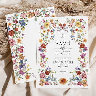 Colorful Wildflower Garden Classy Wedding Monogram Save The Date