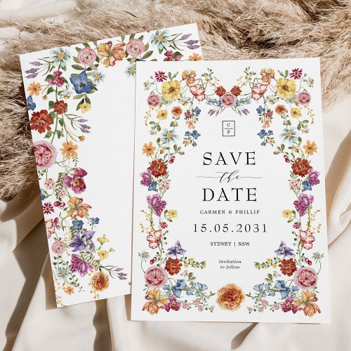 Colorful Wildflower Garden Classy Wedding Monogram Save The Date