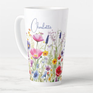 Colorful Wildflower Garden Floral Name Gift Latte Mug