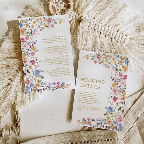 Colorful Wildflower Garden Flowers Wedding Details Enclosure Card