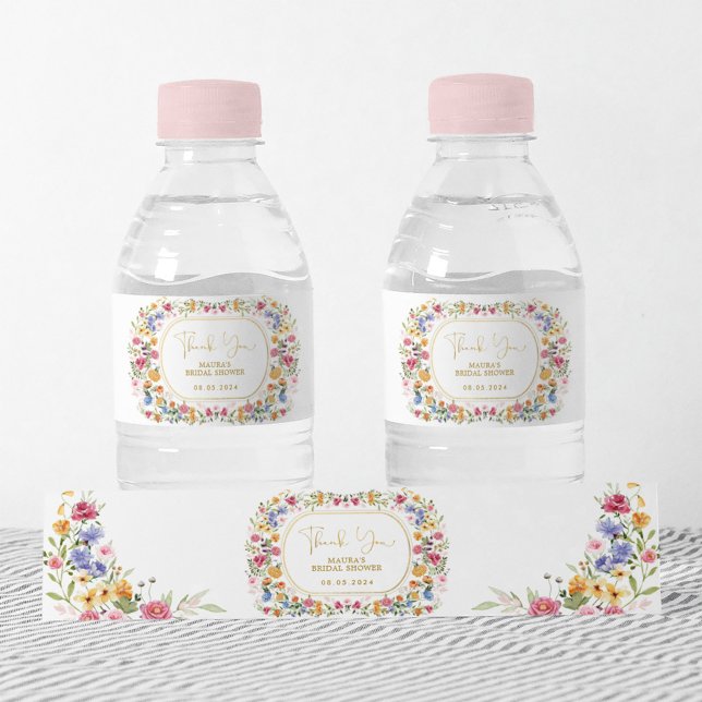 Colorful Wildflower Garden Flowers Wedding Party Water Bottle Label (Creator Uploaded)